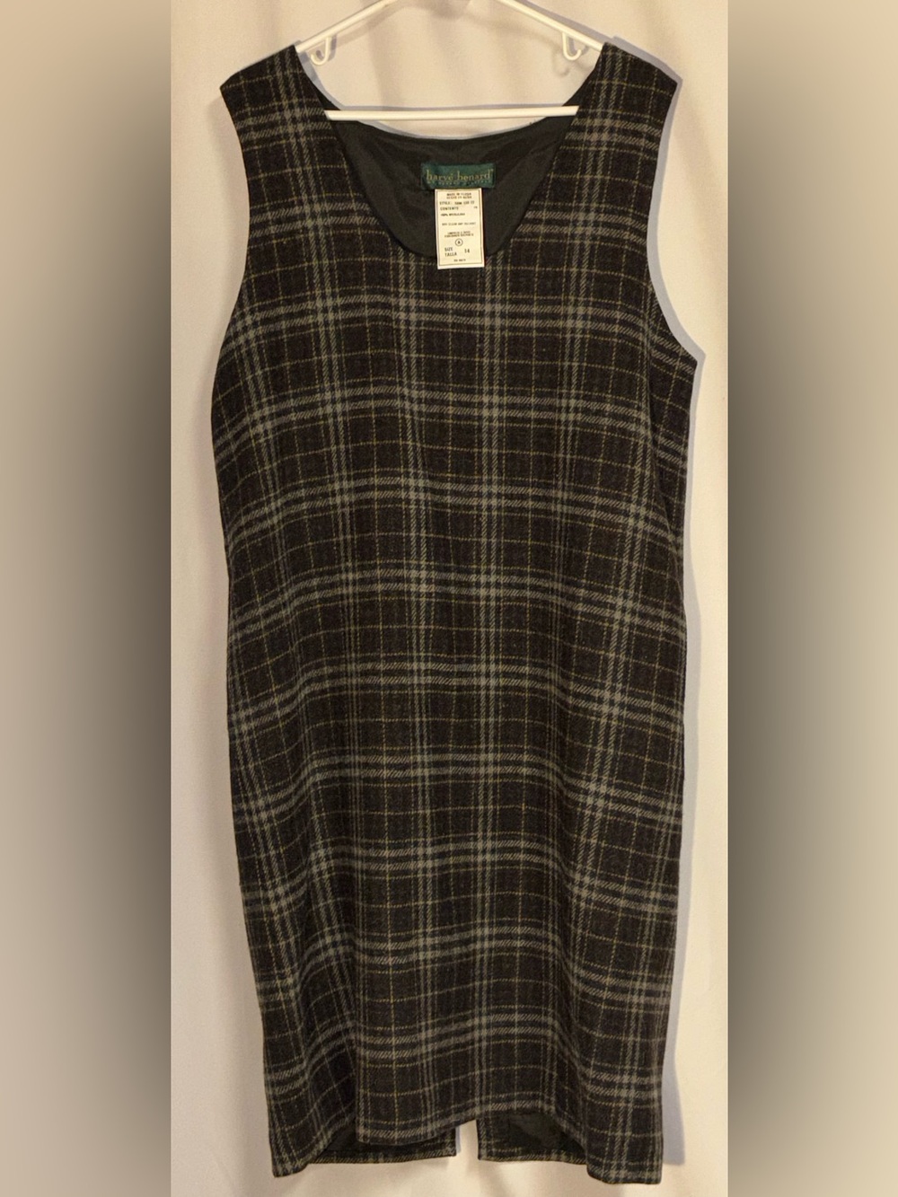 VTG Harve Benard 100% Wool Plaid Shift Dress Jumper Like New Size 14 Academia